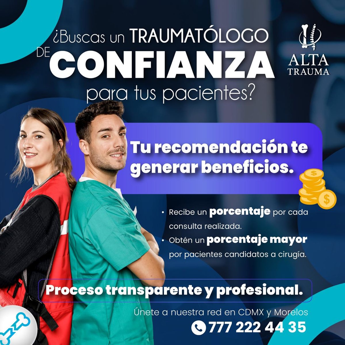 Profesionales de la salud colaborando con Alta Trauma
